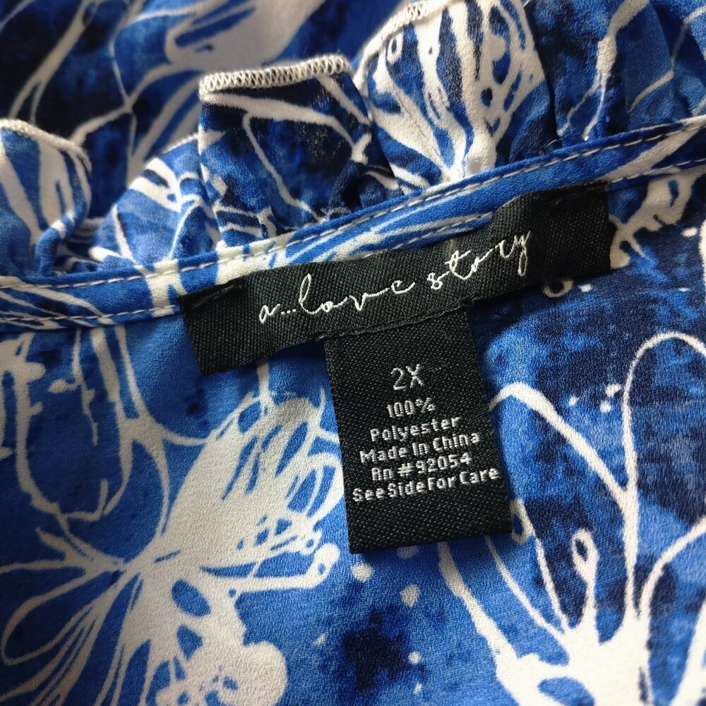 A Love Story Size 2X Floral Flutter Sleeve Ruffle Accent Pullover Blouse Top - Picture 8 of 8